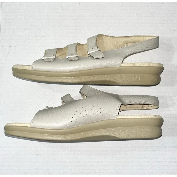 Sas Slingback Sandals Women's 8 WW Bone Trio ii Leather Comfort Walking Wide